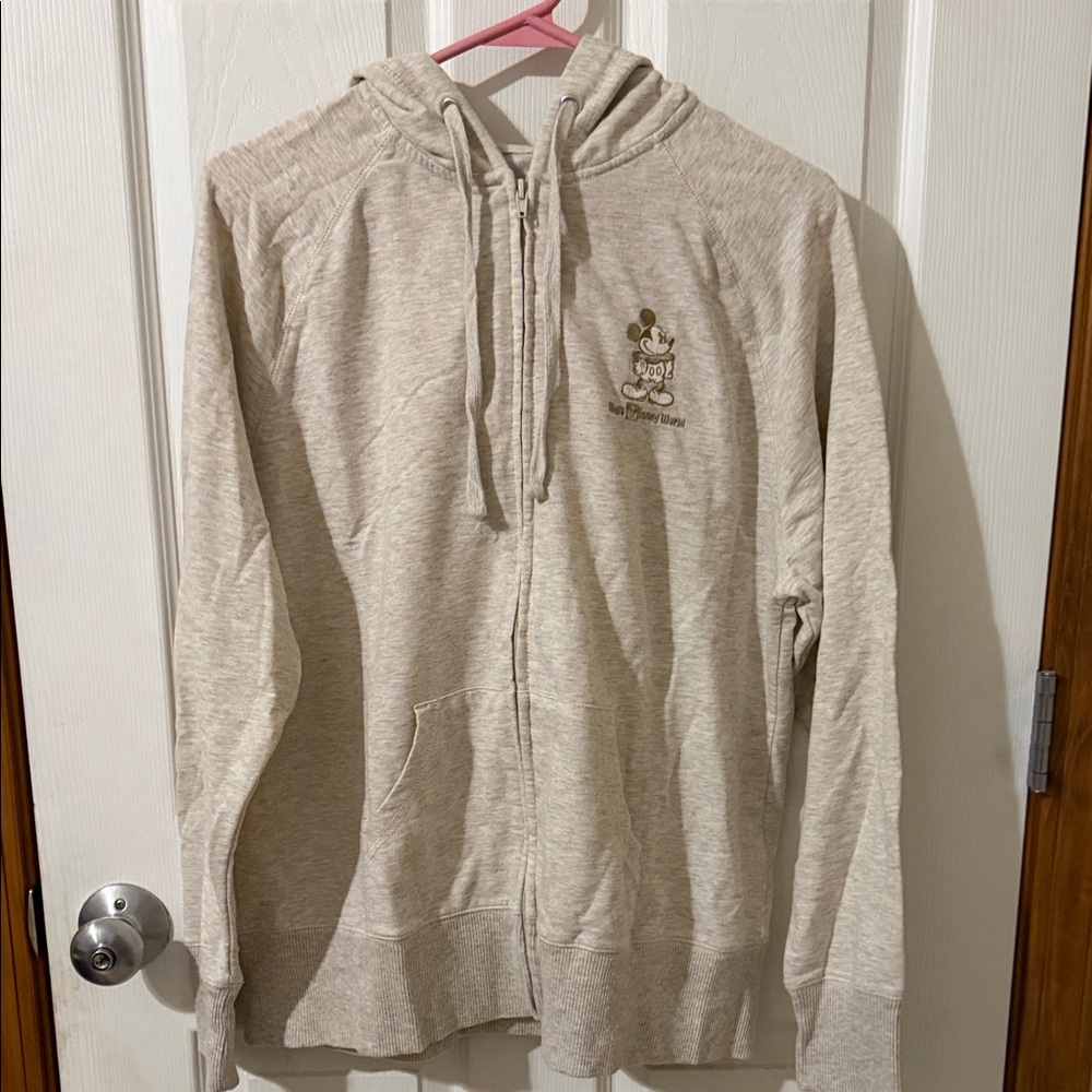 Disney Women’s Light Beige Zip-Up Hoodie with Mickey Graphic